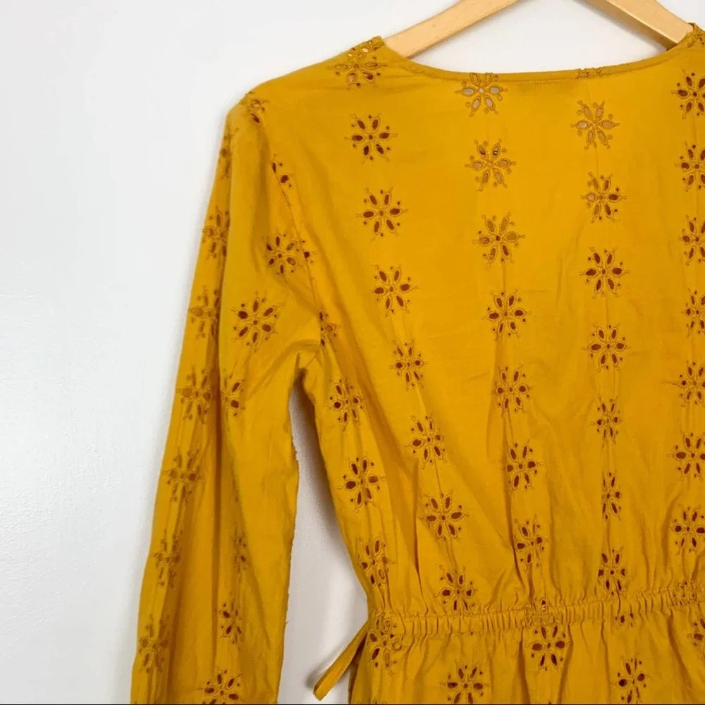Madewell Mustard Yellow Scalloped Eyelet Wrap Top SIze Extra Extra Small - Picture 12 of 16